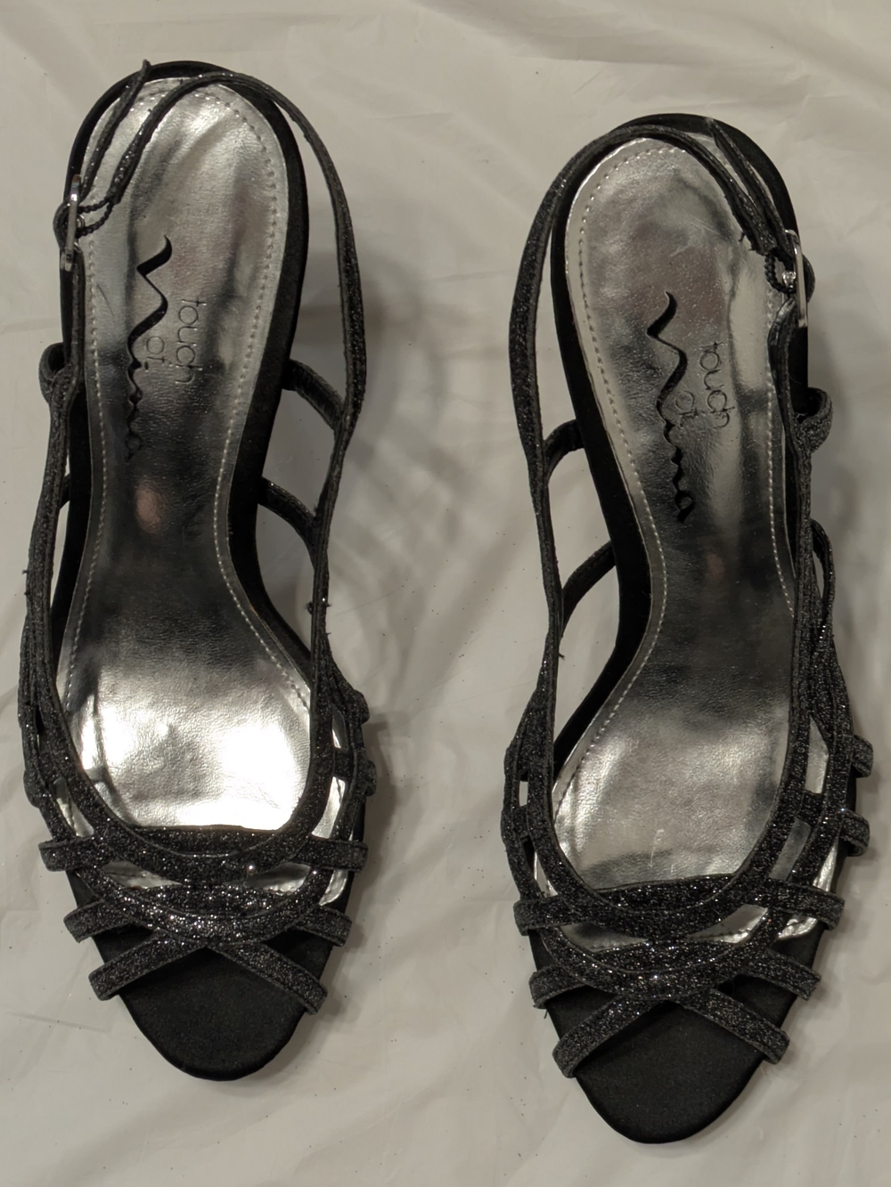 Touch of Nina Black Glitter Strappy Slingback Heels